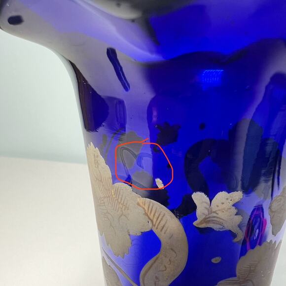 Antique Moser Bohemian Czech Cobalt Blue Vase Hand Blown Ruffle Mouth 6 Inches - Picture 11 of 11